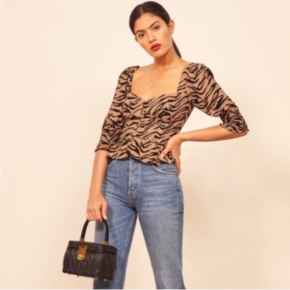 Reformation Dallas Bustier Top in Rajah Animal Print New Size 10 - Picture 2 of 11